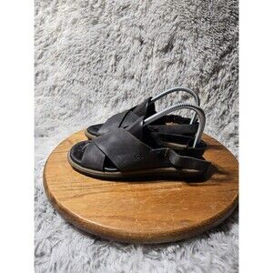 Born Kapri Womens Size 7 Black Leather Strappy Toe Wrap Comfort Wedge Sandals